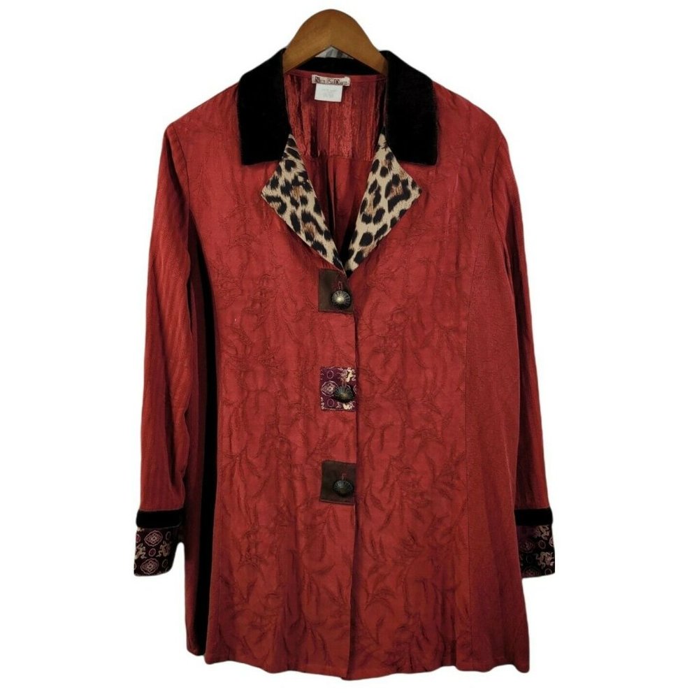 Vintage Jacket Art to Wear button up Lagenlook Size Large tunic top animal print